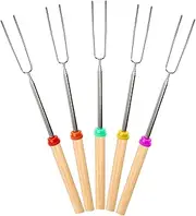 Marshmallow Roasting Sticks Smores Stick for Fire Pit - Hot Dog Campfire Skewers Mashmellow Camping 32 Inch Long Extendable Forks 5 Pack
