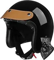 Retro Open Helmet Motorcycle Half Shell Helmet with Detachable Brim Motorbike Jet Helmet for Adult Men and Women Cruiser Scooter Motorcycle DOT/ECE Approved