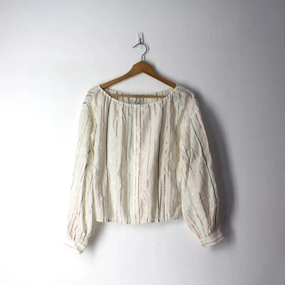 Joie Porcelain Mixed Metallic Stripe Peasant Boho Chic Satomi Top blouse sz S
