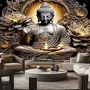 FENDROM Sitting Golden Buddha Tapestry Wall Hanging Buddhist Statue Tapestries Vintage Fire Lotus Meditation Wall Decor Zen Art Psychedelic Tapestry for Bedroom Living Room Home Decor