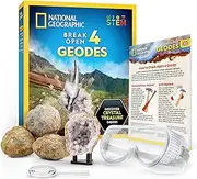 National Geographic Break Open 4 Geodes Science Kit – Includes Goggles & Display Stand - STEM Science Boys & Girls, Break Your Own Geodes