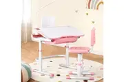 Keezi Kids Table and Chair Set Adjustable Study Desk w/ LED Lamp Reading Pink
