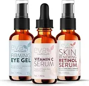 Eva Naturals Facelift in a Bottle - 3-in-1 Anti-Ageing Set with Retinol Serum, Vitamin C Serum and Eye Gel - Formulated to Reduce Wrinkles, Fade Dark Spots and Treat Under-Eye Bags - Premium Quality
