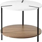 Artiss Coffee Table Round Side, Home Furniture Living Room, Marble Effect Modern End Bedside 60CM Black Metal Frame White MDF Top Easy Assembly with Display Shelf