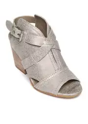 Lucca Lane Analise Stacked Heel Sandal Metallic Taupe Shoes NEW