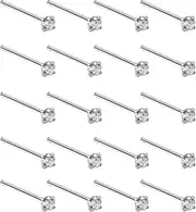 [BOGZON] Silver Set of 20 Round Clear Simulated Diamond Nose Stud Box 1.5 mm Straight, Sterling,Metal,Stone,Diamond
