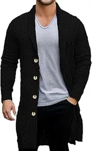 [Qolkmuiy-GJ] Men's Open Front Knitted Cardigan Casual Long Sleeve Retro Twist Collar