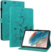 Case for Samsung Galaxy Tab A8 2021 SM-X200/X205 10.5 Inch, Multi-Angle Viewing Faux Leather Protective Case with Card Slots Cover Lily Pattern Case for Galaxy Tab A8, Green