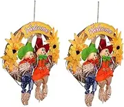 MAGICLULU 2Pcs Scarecrow Wreath Garland Hanging Decoration for Halloween Autumn Themed Couple Scarecrow Design for Home Schools and Parties
