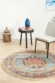 Abode Rug Culture Rust & Blue Vintage Look Aztec Round Rug