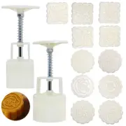 2 Sets Mooncake Mold Press with 11 Stamps, SENHAI Round Flower and Square Flo...