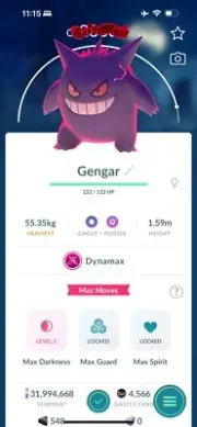 Dynamax Gengar Lvl40CP + Dbl Moves - Pokèmon Trade Go
