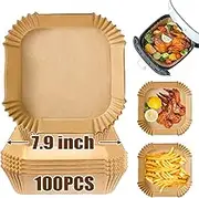 Generic Air Fryer Disposable Paper Liner Square, 7.9 Inch, 100PCS, Non-stick, Oil-proof, Water-proof for Baking Roasting Microwave