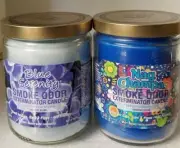 Smoke Odor 13 oz Candles 2 Fragrances Set Blue Serenity/Nag Champa.