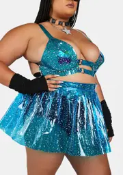 Plus Aqua Chasing Starlight Vinyl Skirt