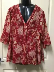 AUTOGRAPH RED "EMBROIDERED TRIM" BELL SLEEVE PEPLUM TOP & CAMI SZ 24-NEW