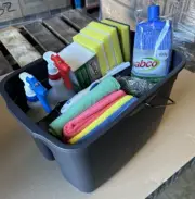 Home Cleaners starter kit bucket mop sponge cloths brush spray bottles scourers