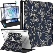 [Wazzasoft] for Samsung Galaxy Tab S10 Fe Case - Tab S9 Fe/S9 Case with Pencil Holder Women Girl Cute Girly Pretty Black Floral Unique Aesthetic Design Teens Rotating Tablet Cases Cover
