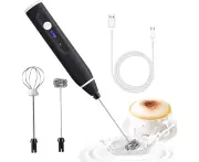 Electric milk frother with double whisk, USB rechargeable milk frother, 2 in 1 handheld battery operated milk frother