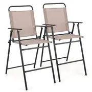 Costway 2x Folding Outdoor Chairs Patio Dining Chair Textilene Backrest w/Fixed Buckle Beige