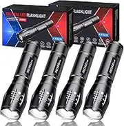 RECHOO Tactical Flashlights 4 Pack, Bright Zoomable LED Flashlights with High Lumens and 5 Modes, Waterproof Portable Pocket Flash Light for Emergency, Camping, and Outdoor Use - S1500