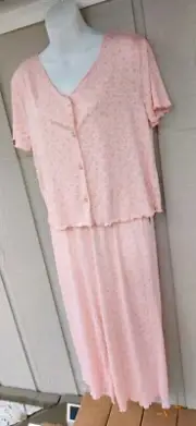 $74 Splendid Peach Stars Short Sleeves Top & Crop Pants Pajama Set, S, NWT