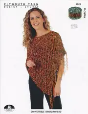 Plymouth Knitting Pattern S326 Noch Eros Ribbon Yarn Convertible Shawl Poncho