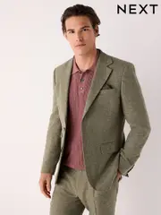 Green Slim Fit Linen Blend Suit Jacket (AN9956) | $200