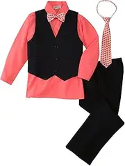 [Spring Notion] Big Boys' 5 Piece Pinstripe Vest Set Coral 6
