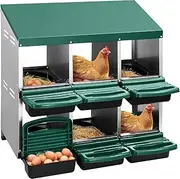 Pet Scene Chicken Hen Coop 2 Layer 6 Hole, Chicken Nesting Box Roll Away Hen Laying Boxes in House, Chook Nest Coop Perch Roost Poultry Egg Brooder, with Galvanised Metal Plastic Vents Lid