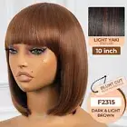 ToyoTress Brown Bob Wigs With Bangs - 10 Inch Short Light Yaki Straight Hair Dai