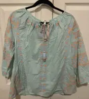 NWT VINEYARD VINES Montauk Tassel Tie Top CRYSTAL BLUE PEACH Sz SMALL