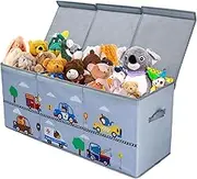 Extra Large Storage Box with Lid Children, Foldable Oxford Toy Box with Handle for Girls Boys, Waterproof Toy Storage in Children's Room, 96 x 32 x 40 cm (Animal Cars)