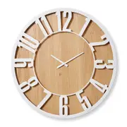 E Style Haddon Wooden Analogue Wall Clock Decor Round 80cm White/Natural
