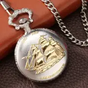 Silver Golden Military U.S Navy USS Constitution Sail Frigate Pocket Watch Gifts