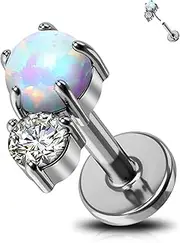 [Jewseen] 16g Titanium Cartilage Earrings Studs Opal Flat Back Cartilage Piercing CZ Lip Ring Conch Medusa Piercing Jewelry Piercing Jewelry Helix Tragus Piercing Nose Rings Studs