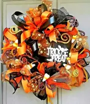 Halloween Front Door Wreath w/ Lights Large 24" Handmade Deco Mesh Decoration