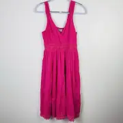 Boohoo Womens Hot Pink Peasant Dress Size 8 Crochet Lined Sleeveless BNWT