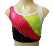 NEW PINK YELLOW WHITE SHINY FOIL TOP W/ RHINESTONES Gymnastics Dance Acrobatics