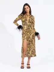 BNWT ALICE MCCALL GOLD DUST FEATHER MIDI DRESS - SIZE 8 AU/4 US (RRP $879)