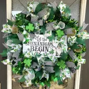 Gnome Shenanigans St. Patrick's Day Deco Mesh Front Door Wreath Home Decoration