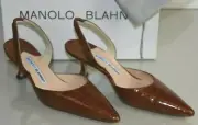 $5400 NEW Manolo Blahnik CAROLYNE Brown ALLIGATOR CROCODILE Kitten Heel Shoes 36
