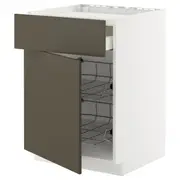 METOD / MAXIMERA base cab f hob/drawer/2 wire bskts, white/Havstorp brown-beige, 60x60x80 cm