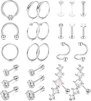 [Kakonia] 25Pcs 16G Stainless Steel Helix Tragus Earrings Cartilage Earrings for Women Men CZ Tragus Hoop Stud Earring Set Cartilage Hoop Earrings Conch Cartilage Tragus Helix Piercing Jewellery