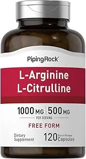 L-Arginine 1000mg Capsules | with Citrulline | 120 Capsules | Free Form Supplement | Non-GMO, Gluten Free | by Piping Rock