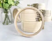 5” Wooden Embroidery Hoops, Set of 6 light wood hoops with brass screw