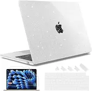 May Chen Compatible with M4 MacBook Air 15 inch Case 2025 2024 2023 A3241 A3114 M3 A2941 M2 with Liquid Retina Display & Touch ID, Plastic Hard Shell with Keyboard Cover - Clear Glitter