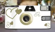 16 x Gold Heart Disposable Wedding Cameras 27exp, flash & matching table cards