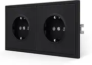 JIMEIDA Double Socket Black Flush-Mounted Smooth Skin Feel with Plug-In Terminal 16 Amp Schuko Socket Wall Socket