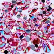 Mix Sizes 300pcs Crystal Clear AB Nail Art Rhinestones DIY Non Hotfix Flatback Acrylic Nail Stones Gems for 3D Nails Art Decorations Rose Red AB